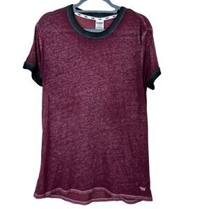 PINK Victoria’s Secret Burgundy Sheer Burnout Tee Lightweight Shirt L